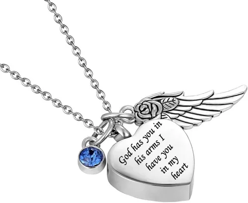 Vista 4 de Joyas para cenizas con inscripción God has You in his arms - con alas de ángel - Collar con dije