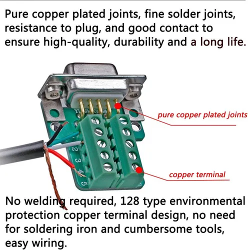 Vista 3 de 4 piezas DB9 conector macho de ruptura, DB9 RS232 sin soldadura D-SUB serie a terminal de puerto de 9 pines adaptador conector placa de ruptura