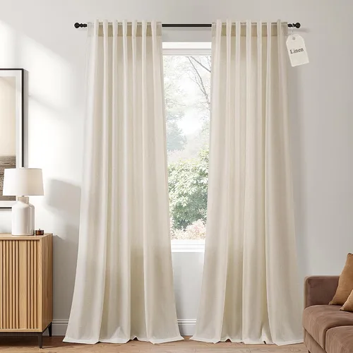 Vista 45 de Naturoom Cortinas de lino de 96 pulgadas de largo y 8 pies para sala de Crema Beige