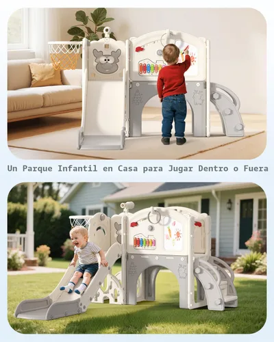 Vista 2 de BIERUM Juego de Tobogán para Niños Pequeños, 13 en 1, Tobogán Interior para Niños Pequeños de 1-3 años, Juego de Tobogán para Interiores y Crema