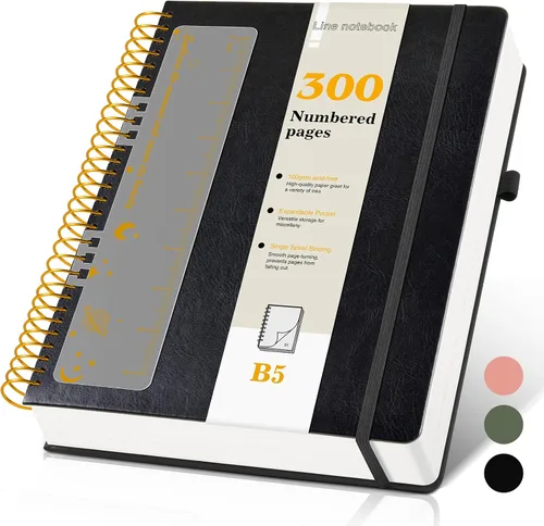Vista 10 de Cuaderno de espiral A4 de 8.5 x 11 pulgadas, 256 páginas numeradas, de tapa dura, de cuero, para mujeres y hombres, cuadernos grandes rayados
