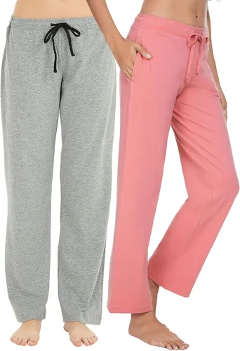 Vista 13 de U2SKIIN Paquete de 2 pantalones de pijama para mujer, suaves, de algodón, cómodos, ligeros, para descansar, para dormir Negro/Gris Oscuro Mel.