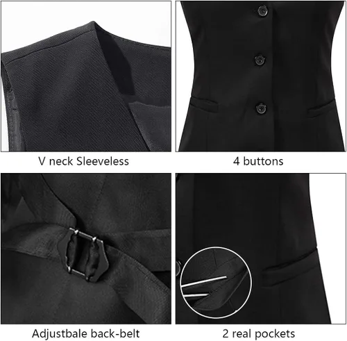 Vista 4 de V VOCNI - Chaleco con 4 botones y cuello en V para mujer