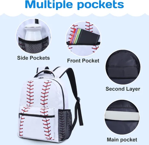 Vista 2 de NHBTGSF Mochila de béisbol para niños, mochila de béisbol para niños, para la escuela, juego de mochila de 17 pulgadas con bolsa de almuerzo