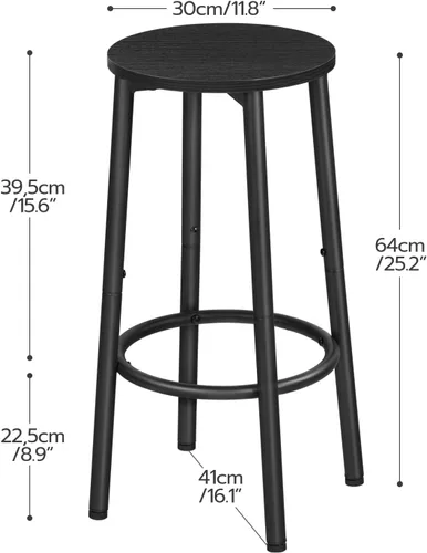 Vista 3 de HOOBRO Taburetes de bar, juego de 2 sillas de bar, taburetes altos redondos para cocina con reposapiés, taburetes de barra de desayuno, marco