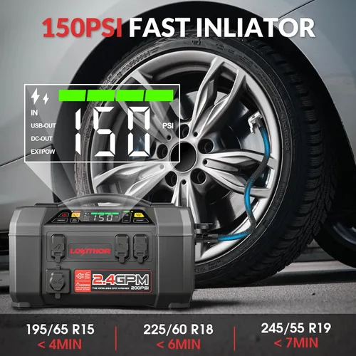 Vista 5 de LOKITHOR JA301 Arrancador de salto de 2000 amperios con compresor de aire de 150 PSI y AW401 2500Amp Jump Starter con lavadora de coche de 200 PSI