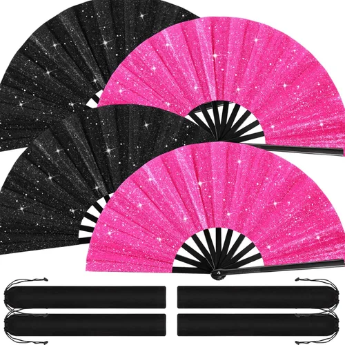 Vista 8 de Blulu 4 abanicos de mano plegables grandes de 13 pulgadas, abanicos gigantes que aplauden para rave, plegables para decoración de fiestas de baile