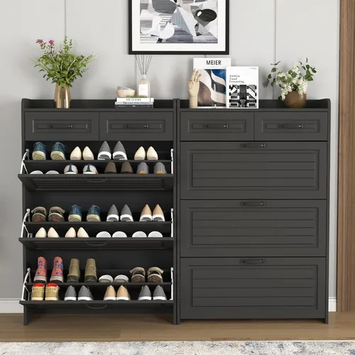 Vista 8 de Vibe & Dine Armario Organizador de Zapatos Estrecho con 3 Cajones Grandes Abatibles y 2 Cajones de Almacenamiento - Almacenamiento de Zapatos