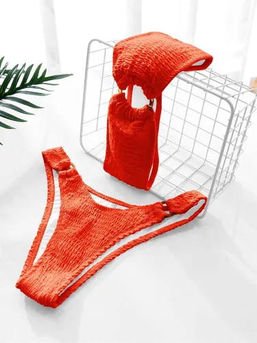 Vista 3 de WDIRARA Conjunto de bikini de 2 piezas sin tirantes para mujer