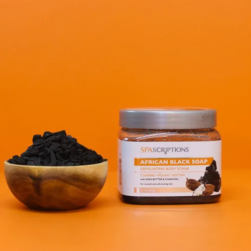 Vista 5 de SpaScriptions African Black Soap Sugar Scrub - Exfoliante corporal desintoxicante con manteca de karité y carbón, ideal para pieles grasas
