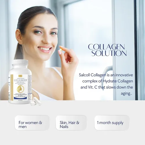 Vista 6 de Salcoll Pure Marine - Cápsulas de colágeno para la piel (120 unidades) – Suplemento antienvejecimiento para mujeres y hombres, aumenta el colágeno