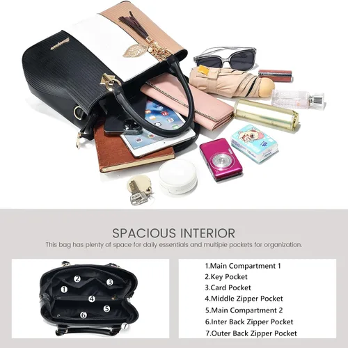 Vista 5 de Bolsos y carteras para mujer de cuero, bolso tote, bolso de hombro mediano, bolso bandolera con asa superior para damas