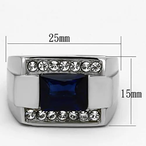 Vista 2 de Anillo Color Plata para Hombres y Ninos de Acero Inoxidable Piedra Zafiro