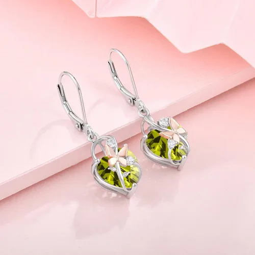 Vista 4 de Oskani Aretes colgantes para mujer, plata de ley 925 con diseño de mariposa infinita, corazón y piedra natal de julio, color rubí, regalos
