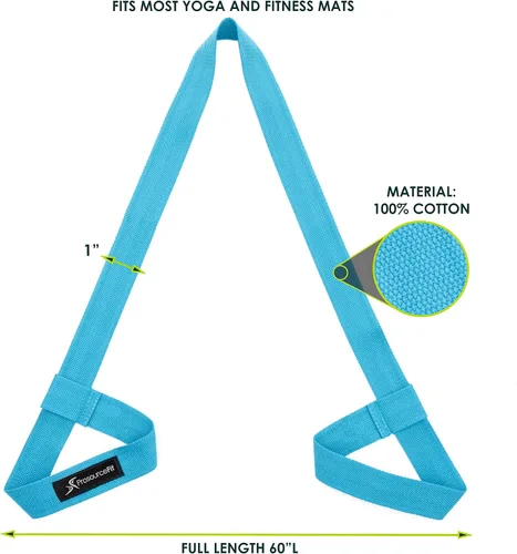 Vista 3 de ProsourceFit Yoga Mat Carrying Sling, Easy Adjustable Carry Strap 152cm Long Cotton - Multicolor Agua