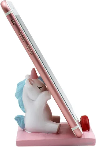 Vista 4 de Suillty Lindo soporte de teléfono de unicornio de dibujos animados para escritorio, pequeño y exquisito teléfono móvil, soporte para teléfono