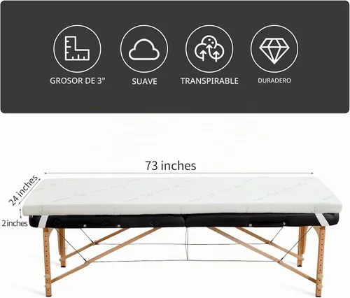 Vista 2 de HOMBYS Cubrecolchón de espuma viscoelástica para cama de masaje con rayón refrescante derivado de bambú, cubrecolchón de mesa de cama con pestañas