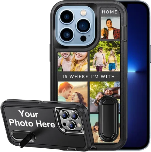 Vista 15 de Funda personalizada para iPhone 13, soporte incorporado/función atril, protección resistente a los arañazos, cubierta de fotos personalizada