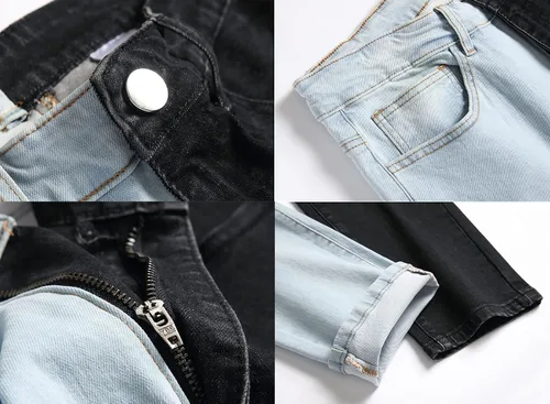 Vista 3 de LONGBIDA Pantalones de mezclilla ajustados para hombre con diseño de retazos elásticos de moda