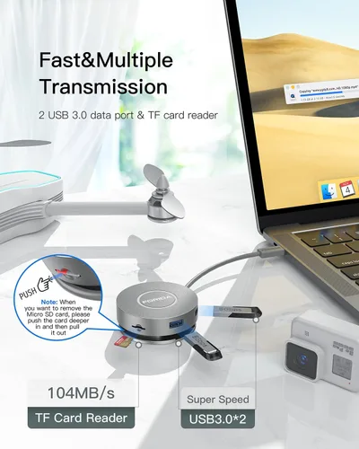 Vista 3 de Estación de acoplamiento Micro USB C Dual HDMI Monitor FORIDA USB C a USB Hub con 1 Gbps Ethernet 100W Power Delivery Lector de tarjetas Micro SD