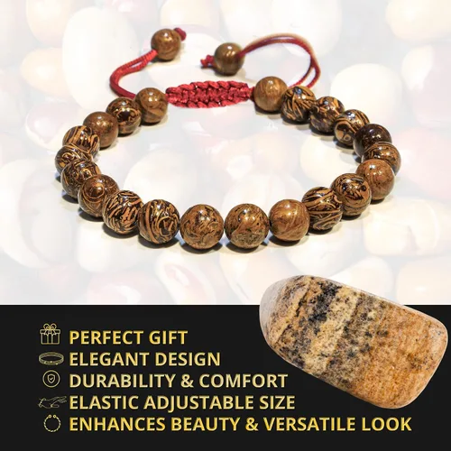 Vista 88 de Adjustable Crystal Bracelet – Gemstone Bead Bracelet with Adjustable Macrame String – Chic Gemstone Bracelet for Men and Women – 8mm Round Healing