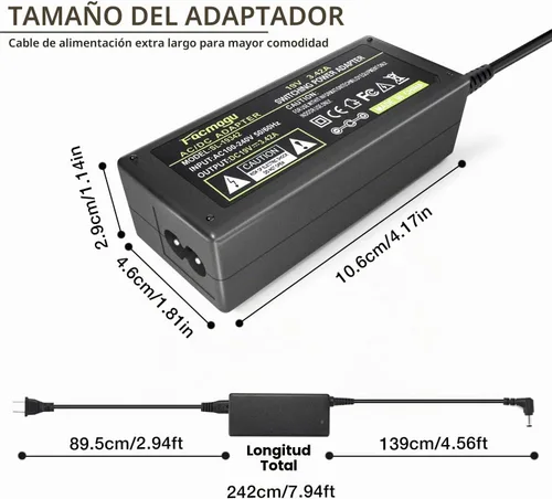 Vista 7 de Facmogu DC 19V 3.42A Fuente de alimentación, transformadores 100-240V AC a DC 19Volt de 65 vatios, adaptador de corriente convertidor con enchufe DC