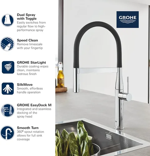 Vista 4 de Grohe 30295BE0 Essence - Grifo de cocina profesional de un solo mango, níquel pulido