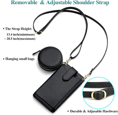Vista 4 de Peacocktion - Bolso pequeño para teléfono celular, para mujeres, minibolso de hombro ligero para cruzarse por el cuello, con ranuras para tarjetas