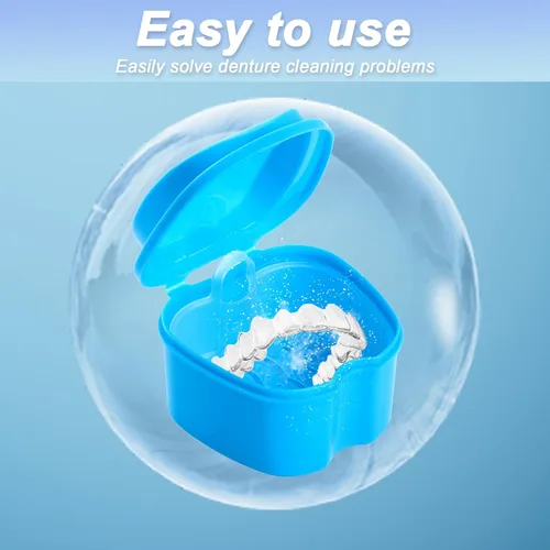 Vista 7 de Caja de 2 piezas de dentadura, caja de baño de dentadura, estuche de dentadura, caja de retención dental de ortodoncia, contenedor portátil de baño
