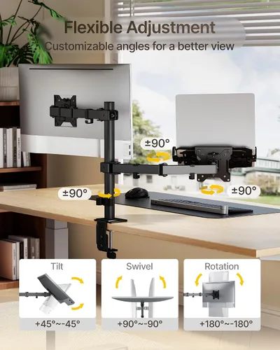 Vista 5 de monTEK Soporte para monitor y portátil para escritorio, brazo de monitor de altura ajustable para pantalla de hasta 32 pulgadas y portátil de 17