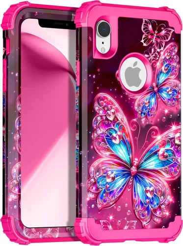 Vista 26 de Miqala Funda compatible con iPhone 13, que brilla en la oscuridad, tres capas, resistente, a prueba de golpes, de plástico duro, funda protectora
