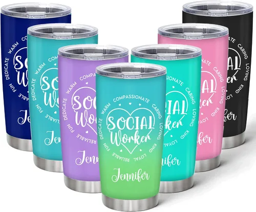 Vista 2 de Hyturtle Vaso de trabajo social personalizado para mujeres, regalo de agradecimiento del mes de trabajo social, taza de café aislada de 20 onzas