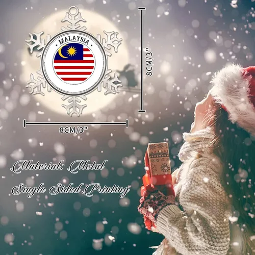 Vista 2 de Bandera de Malasia Adornos de Navidad para niños, bandera nacional, silueta de Malasia, decoraciones de Navidad, regalo de metal copo de nieve