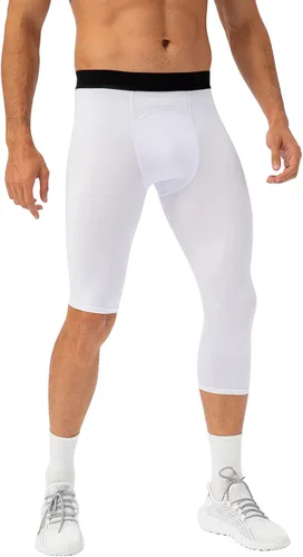 Vista 19 de Pantalones de compresión de 3/4 de una pierna para hombre, mallas de baloncesto atléticas para correr, leggings deportivos de capa base capri