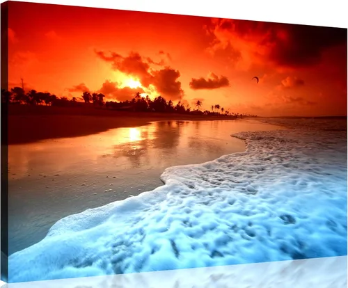 Vista 60 de TutuBeer 3 paneles de fotos de playa, arte de pared, diseño de mar azul, playa blanca al amanecer, imágenes impresas en lienzo, imágenes del océano