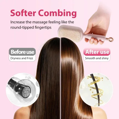 Vista 4 de Peine de masaje con cojín retráctil, cepillo para el cabello con cerdas retráctiles, peine retráctil para desenredar, cepillo de pelo autolimpiante