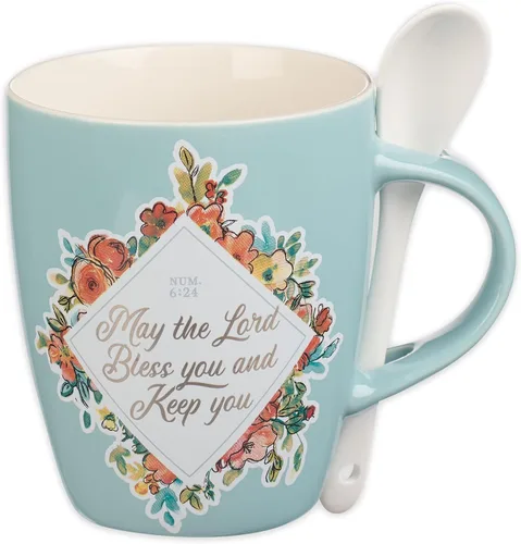 Vista 9 de Taza de café y té con escritura de Christian Art Gifts con juego de cucharas de cerámica para mujeres: Be Still and Know - Salmo 46:10 Mensaje