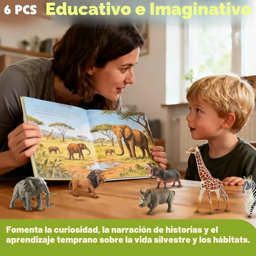 Vista 8 de Zippytots 6 piezas figuras de animales de safari para niños de 3-5 años figuras realistas de animales de selva de plástico vida silvestre africana