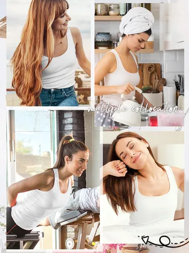 Vista 5 de Air Curvey - 4 Pack de Camisetas sin Manga para Mujer, Camisas Básicas de Ropa Interior, Camisetas sin Manga Casuales, Tops de Capas Suave y Sin