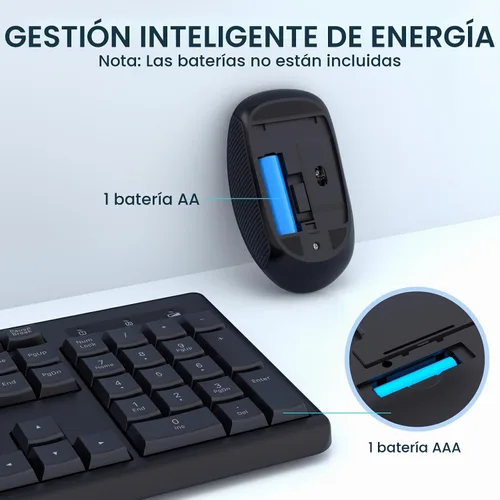 Vista 5 de Combo de teclado y mouse inalámbricos de tamaño completo, USB 2.4G, teclas