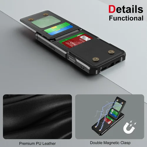 Vista 7 de Dteck Funda para iPhone 16 de 6.1 pulgadas 2024, funda de piel sintética con cierre de botón magnético, ranuras para tarjetas de crédito, función