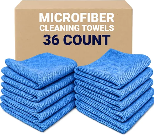 Vista 9 de Car Covers Paquete de 24 paños de limpieza de microfibra, color azul, reutilizables, lavables y ecológicos. (24)