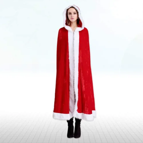 Vista 5 de TINKSKY Capa de Navidad con capucha de la Sra. Santa Claus, disfraz de cosplay para fiesta, talla L, rojo