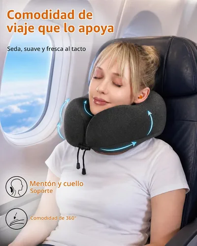 Vista 2 de MLVOC Almohada de viaje 100% espuma viscoelástica pura para el cuello, cubierta cómoda y transpirable, lavable a máquina, kit de viaje para avión