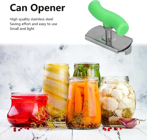 Vista 5 de Abrelatas de acero inoxidable, abridor de botellas manual portátil, abridor de latas de alta resistencia con mango ergonómico para cocina, Verde