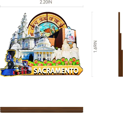 Vista 3 de Imán de madera de Sacramento de Estados Unidos 3D para nevera, recuerdos coleccionables, regalos, decoraciones hechas a mano, 2