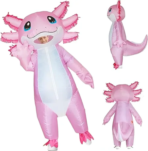 Vista 7 de Weduspaty Disfraz inflable para adultos, disfraz de ajolote de 7 pies, disfraz de Halloween, disfraz inflable rosa para hombres y mujeres, disfraces