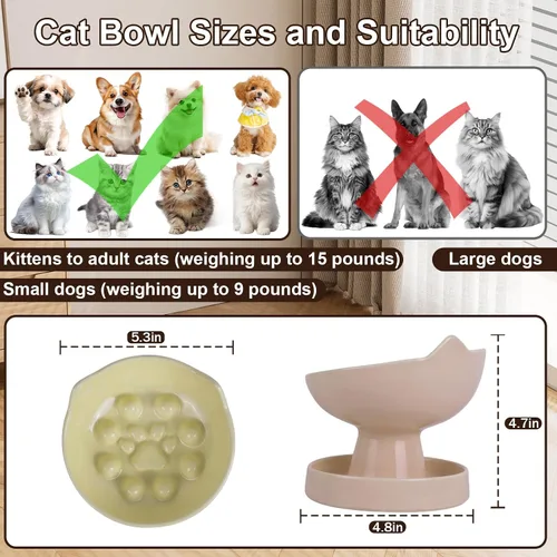 Vista 6 de Cuenco elevado para gatos de alimentador lento, cuenco de cerámica para Rosa