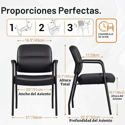 Vista 3 de Devoko Sillas de recepción de oficina para sala de espera, sillas ejecutivas de cuero para invitados con reposabrazos, sillas laterales ergonómicas