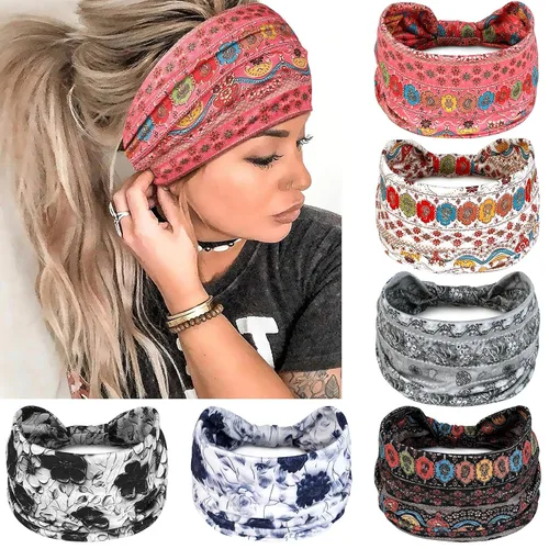 Vista 21 de Awumbuk Diademas anchas para mujeres anudadas antideslizantes bandas para la cabeza suaves diadema turbante accesorios para el cabello boho africano
